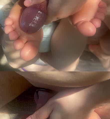 Real Amateur Footjob Cumshot POV