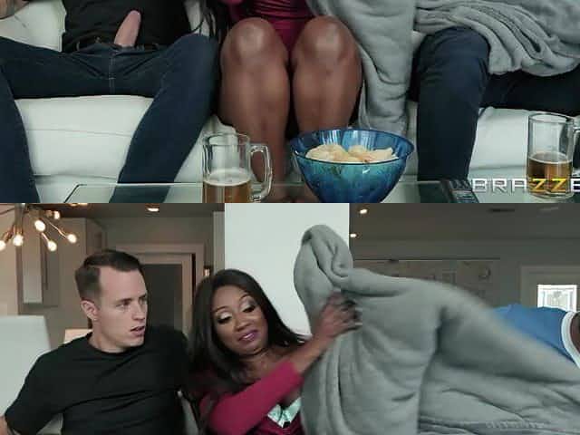 Big titted stepmom Diamond Jackson is enjoying some risky sex on the couch
