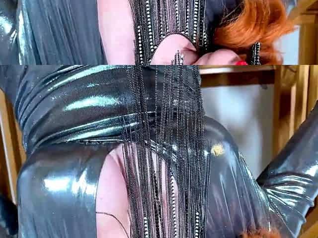 Big tit redhead MILF Red XXX gets off on the stairs