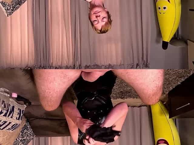 Aged DOXY wearing ebony suit jerking my LARGE WEENIE in LATEX GLOVES, POV EJACULATION