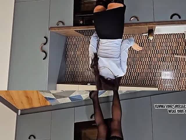 Stockings, Heels, Skirt & Hot Brunette - A True Gentlemans Treat!