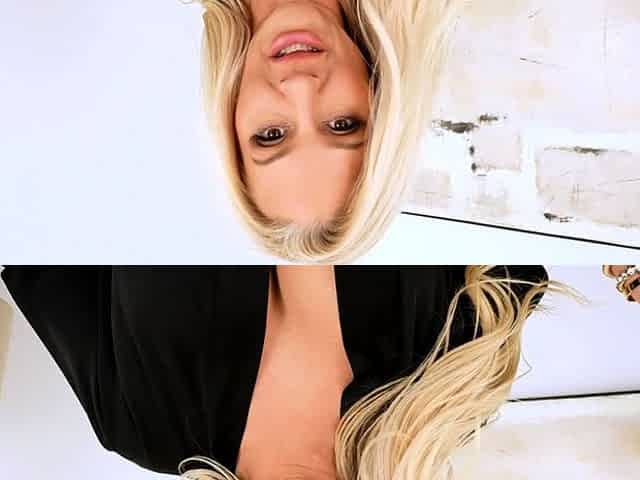 Blonde milf Simone Sonay licks round perfect ass in office