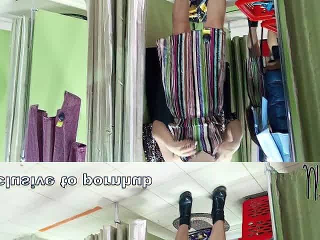 exhibitionist wife teasing voyeurs totally exposed in fitting room with open curtain