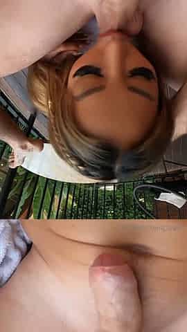 OnlyFans CJ Miles Deep Sucking Big Dick On Balcony