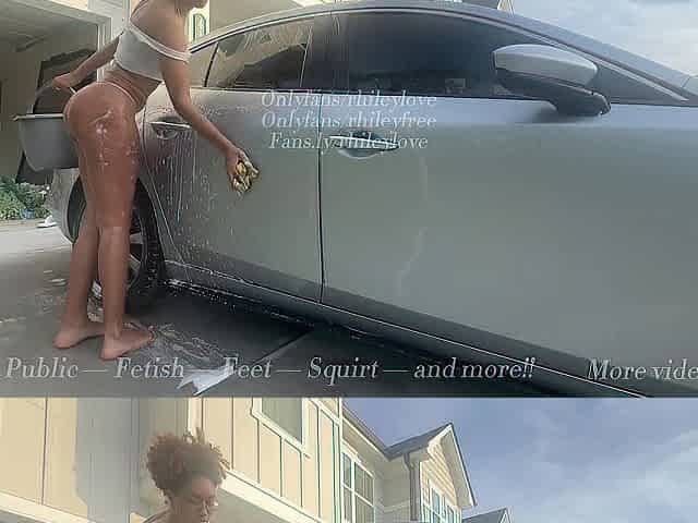 Black Washes Her Car in Skimpy Clothing During the time that Neighbour Watches