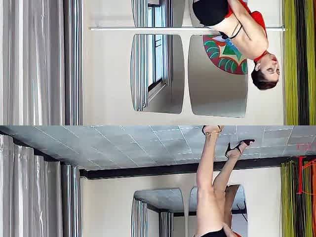 Regina Noir. The lady is doing ballet out of pants. Bare ballerina upskirt 1