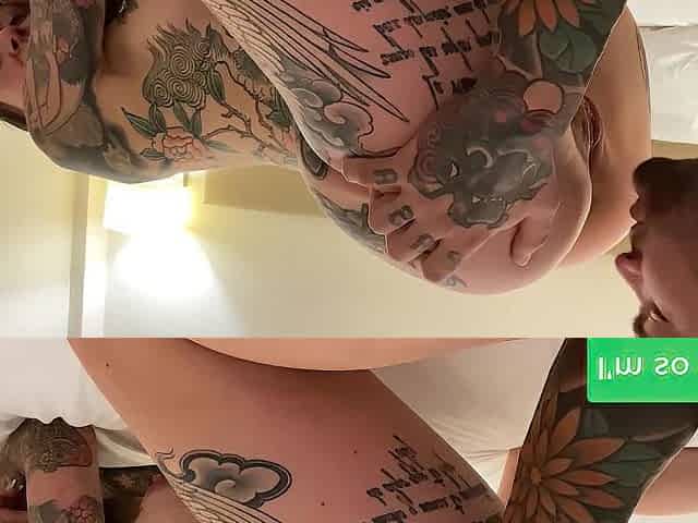Spanish tattooed Bitch get facial after anal session