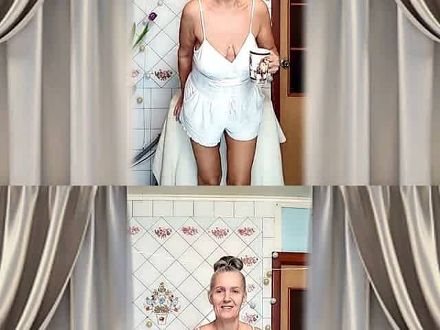Hot Mature Housewife Lukerya in White Tank Top and Shorts Teases and Masturbates on Washing Machine