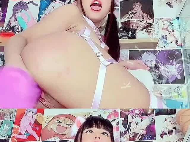 Extreme close up of Japanese teen masturbating