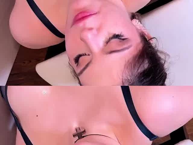 Hot brunette foot fetish play