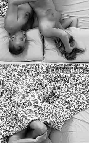Overhead Night Cam MILF - Real Amateur Couple in Black and White with Loud Female Orgasm