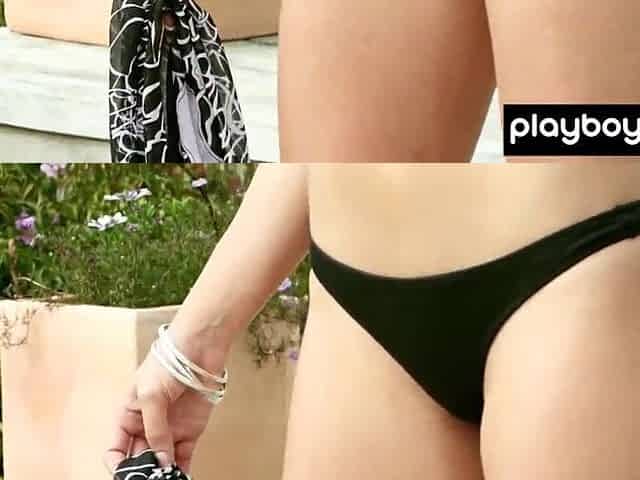 Gorgeous all natural stripped babe swimming outdoor