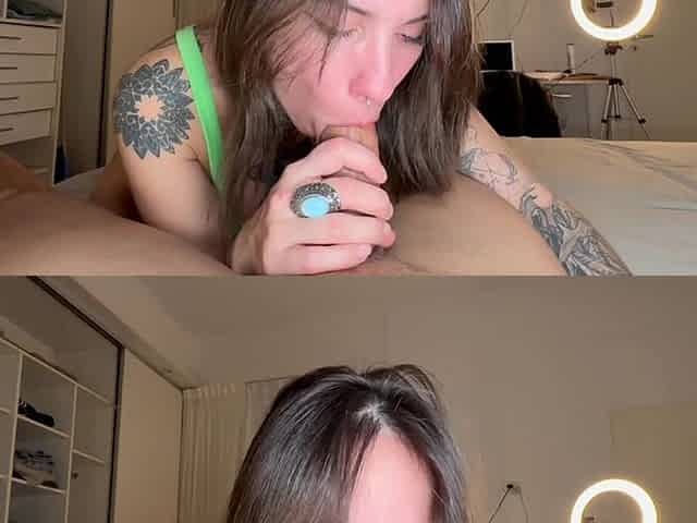 Brunette with Big Tits with Her Pussy Pierced and Her Mouth Full of My Cum