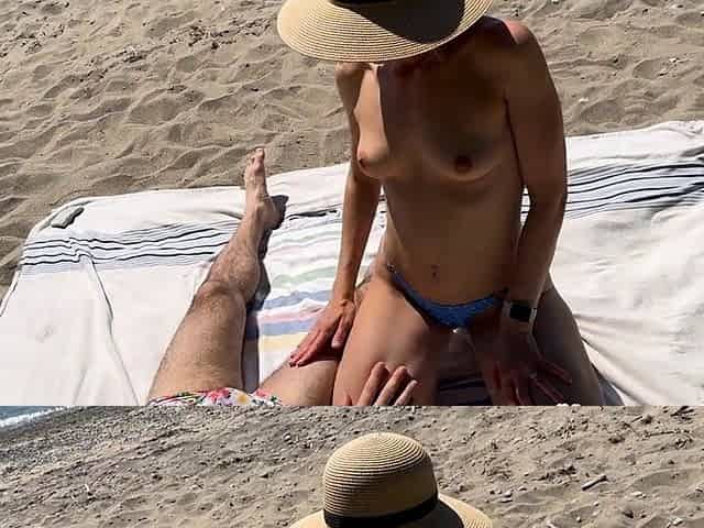 Girl's Beach Double Creampie Threesome with Hubby's Friend