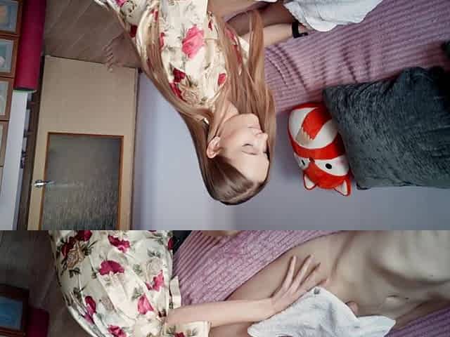 Sexy young beauty with nice small tits teases my cock with her hands and mouth and then starts riding it in reverse cowgirl posi