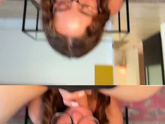 Curvy Glasses Girl with Curly Hair and Tattoos Worships
