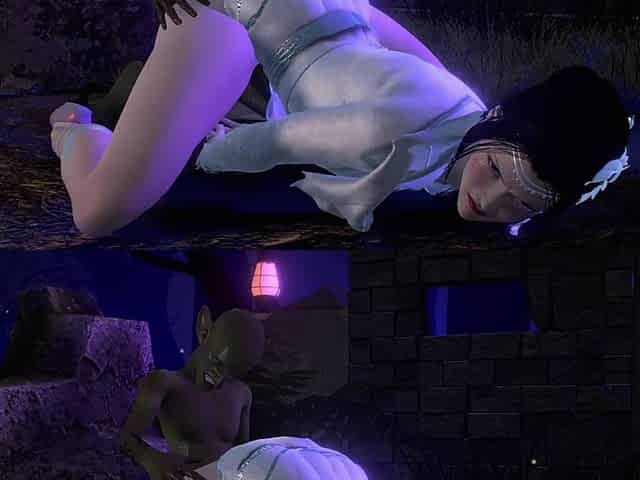 3D Cute Skinny Asian Slut Have Threesome Sex with Two Big Cock Monsters
