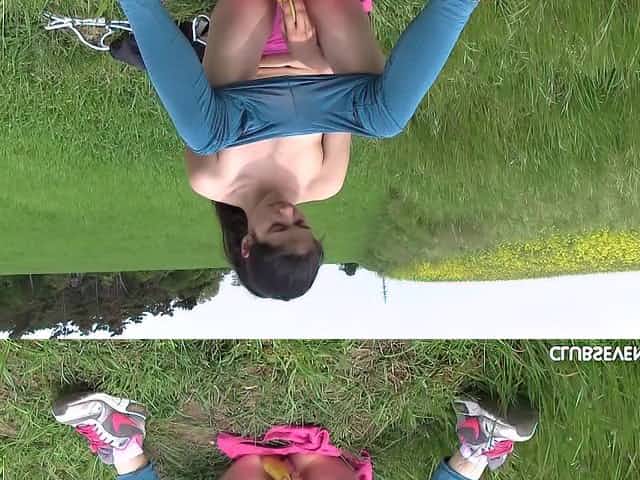 Small-titted sex machine Lexy B playing alone with her toys outdoors