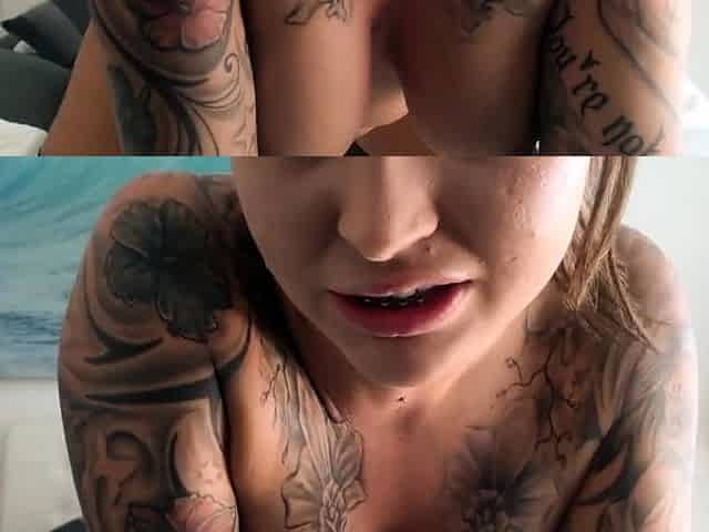 Wet tattooed raven babe Sahron with big boobs masturbates