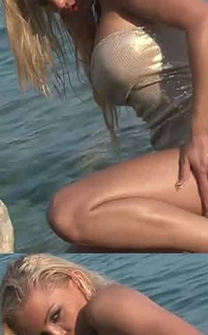 Blonde Babe Fingers Pussy on Rocky Beach to Orgasm