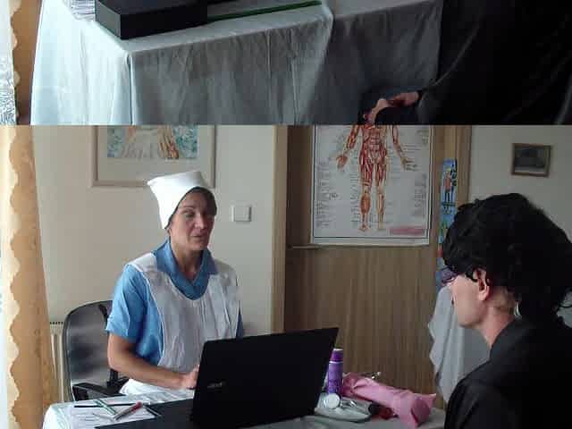 A hawt nurse performs a thorough raunchy scrutiny on a youthful dude - part 1