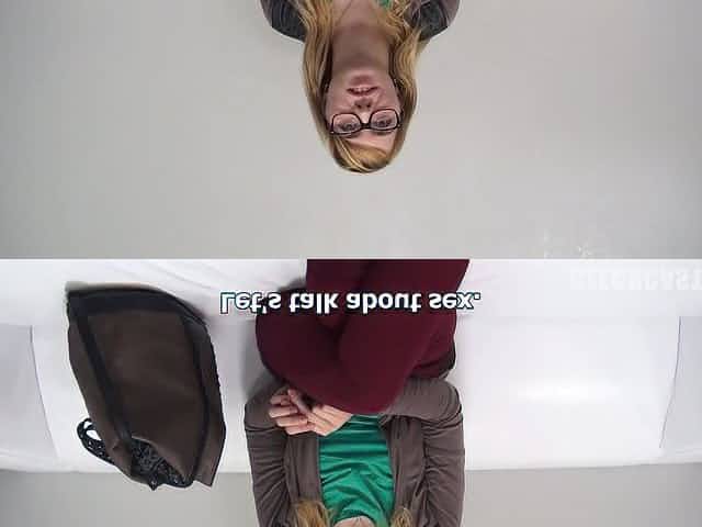 amateur nerd girl with glasses takes male pole