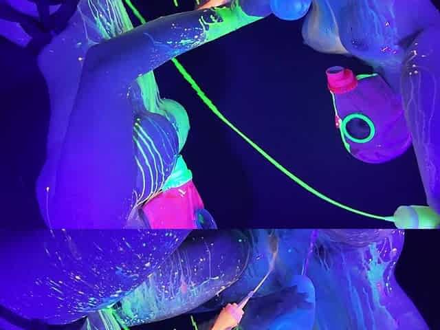 Neon Rave Girl on Girl Dildo Play