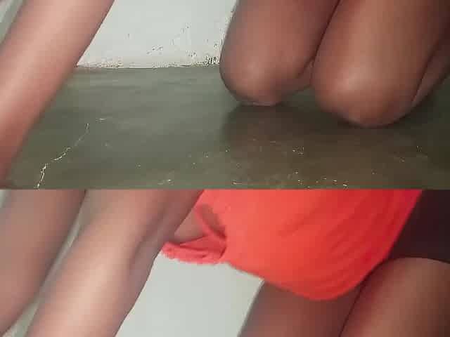Cute cleaning angel in a down blouse and wedgie strap during the time that cleaning