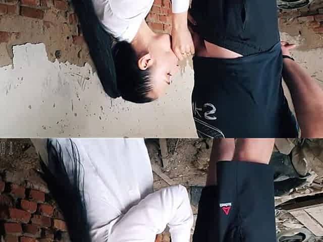Long Haired Teen Facefucked in Abandoned Building