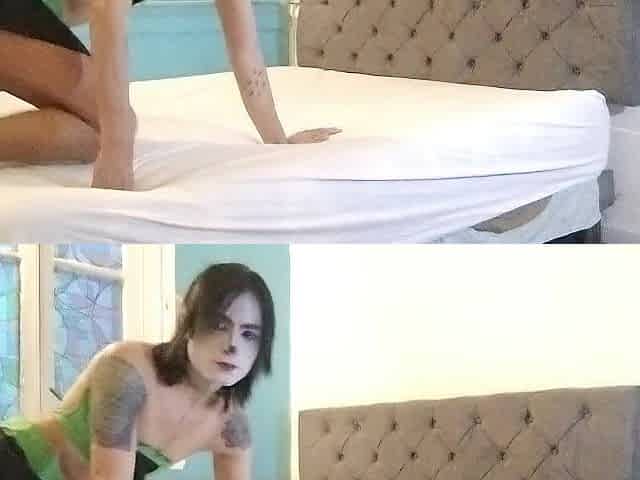 Cute punk Femboy bang her butt with a Sex tool