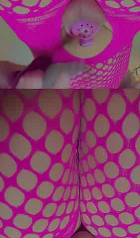Whore wearing pink chastity cage makes cream with her snatch