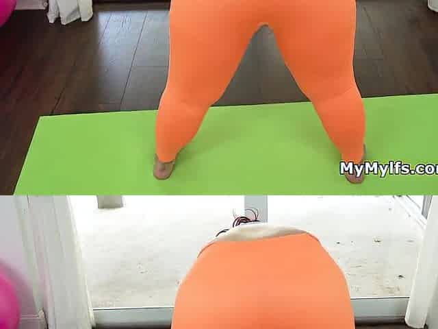 Riding curvy cougars moist twat in ripped yoga panties