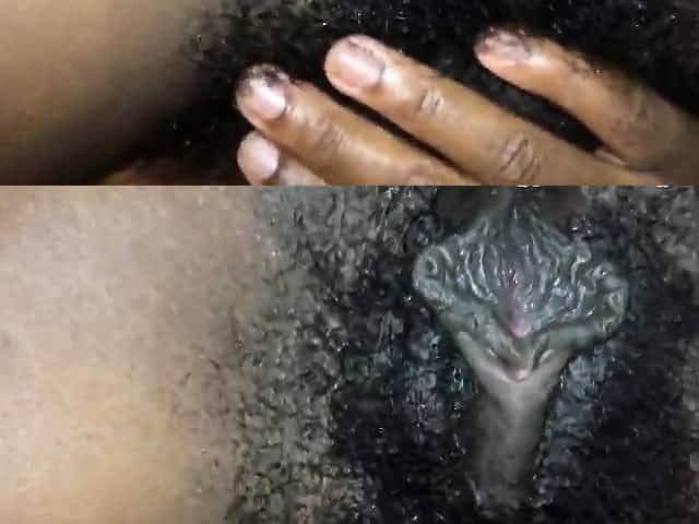 Ebony with hairy pussy and long pussy lips