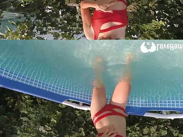 Fuck outside in our little pool