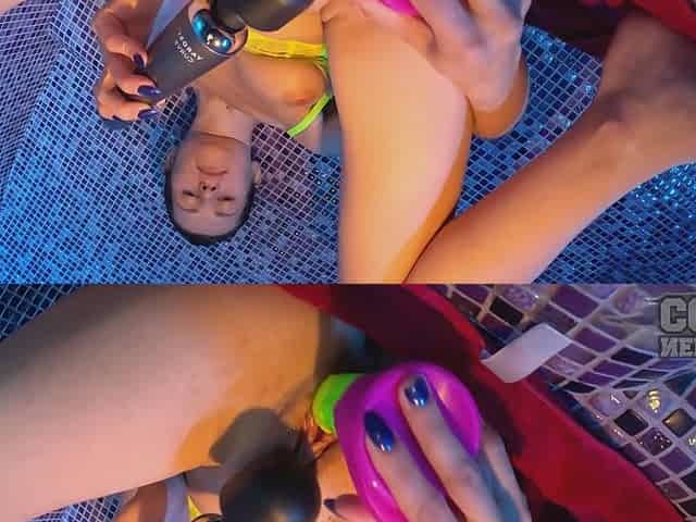 Josie Masturbating In The Sauna With A Rainbow Dildo Closeups Of Her Gaped Pussy After She Cums