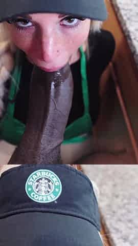 Busty Starbucks Barista Squirts All Over BBC and Swallows Cum During Her Shift!!!