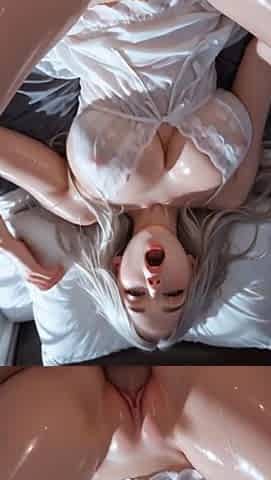 Platinum blonde in wet lingerie titfucked on city view bed