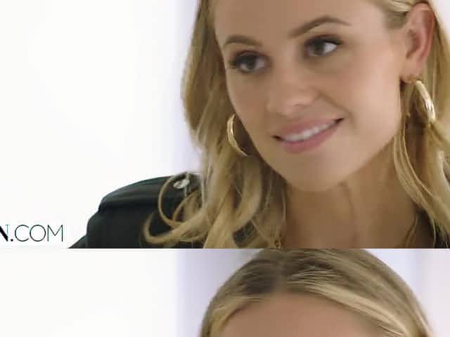 Nasty blonde babe seduces big-dicked guy