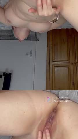 Mamma playing with cum filled vagina creampie fingering