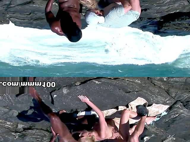 Beachside Interracial Threesome with Blonde Tarra White - MMM100