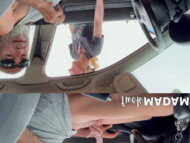 Blonde MILF Gives a Blowjob in a Car and Receives a Mouthful