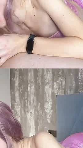 Lilac-haired Nymph Passionately Sucks Big Dick in Tight Suit