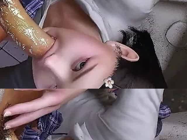 Sexy Asian Girl Sucks Dick in a Bathroom with a Shower of Golden Rain