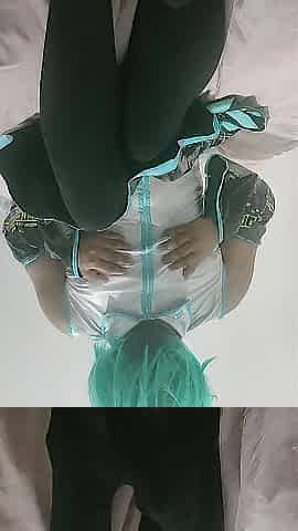 Cute femboy masturbates with Hatsune Miku cosplay