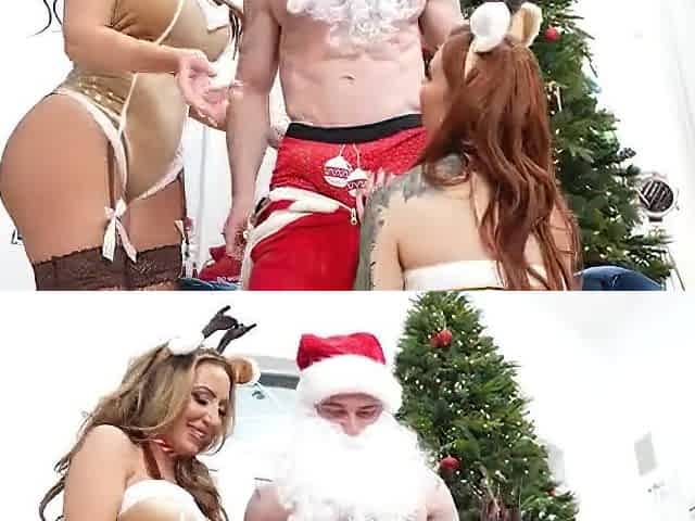 Santa helps out his sexy helpers