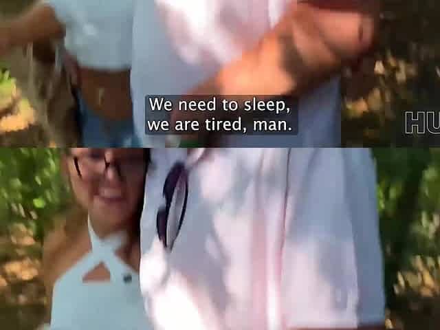 Slutty teen fucks with a stranger in the woods in front of her bf