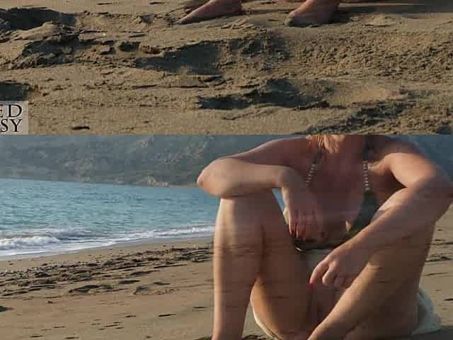PUBLIC BEACH TUGJOB: Angel in Bikini makes him get a massive ejaculation at the beach
