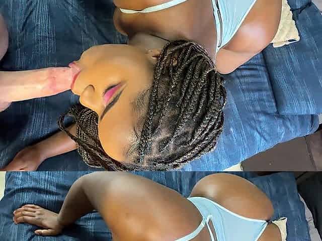 Breasty Ebony Bitch Takes a Facial and a Creampie