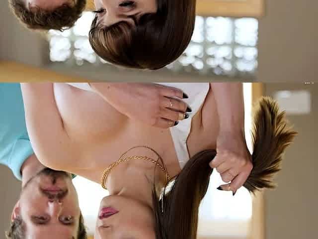 The brunette with big boobs does a hand job and blowjob
