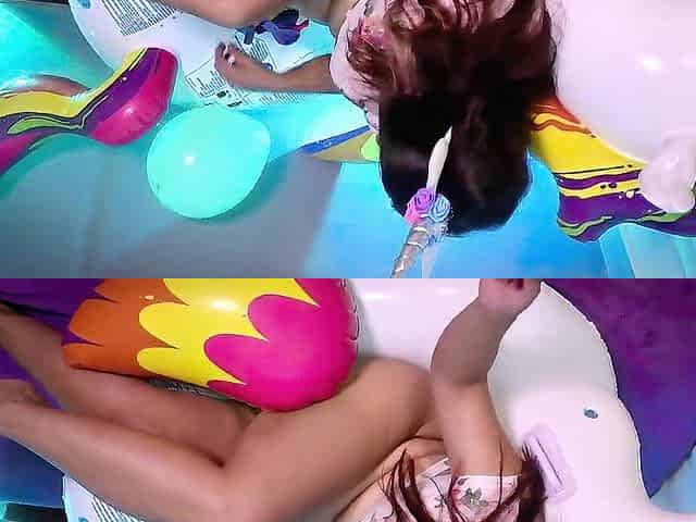 Pop Balloons Riding My Large Inflatable Unicorn - Bunny Looner